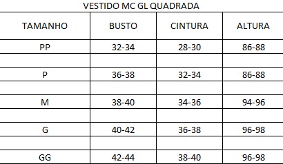 Medidas vestido MC quadrada Vestido MC Midi GL Quadrada